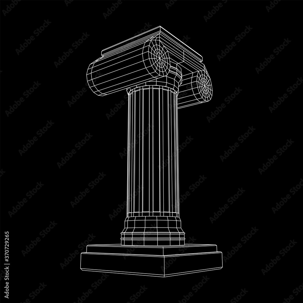 Greek ionic column. Ancient pillars roman antique architecture construction decoration. Wireframe low poly mesh vector illustration. Greek ionic column. Ancient pillars roman antique architecture construction decoration. Wireframe low poly mesh vector illustration.