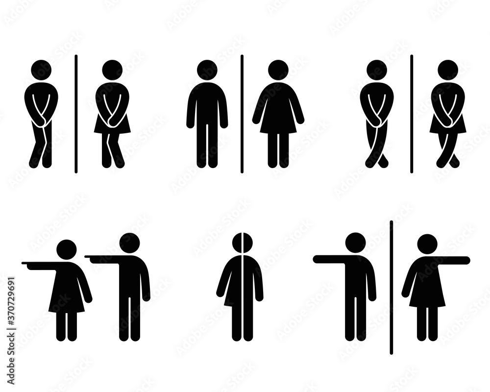 Set of WC sign Icon Vector Illustration on the white background. Vector man & woman icons. Funny and unisex toilet symbol - obrazy, fototapety, plakaty 