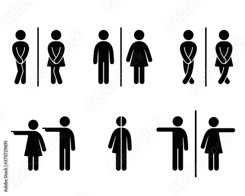 Set of WC sign Icon Vector Illustration on the white background. Vector man & woman icons. Funny and unisex toilet symbol