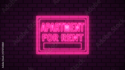 Apartment for rent neon sign fluorescent light glowing on signboard background. Signs by neon lights in brick background. The best stock image of apartment for rent neon flickering, flash, blinking