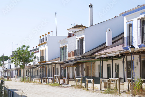 Typical sandy street in El Rocio, Huelva, Spain.