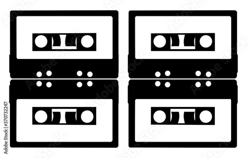 Silhouettes of old audio cassettes isolated on a white background.