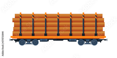Fotografia Loaded Cargo Train Wagon, Industrial Railroad Transportation Flat Vector Illustr