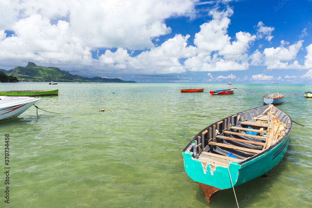 Waterfront view with boats, Mahebourg, Mauritius