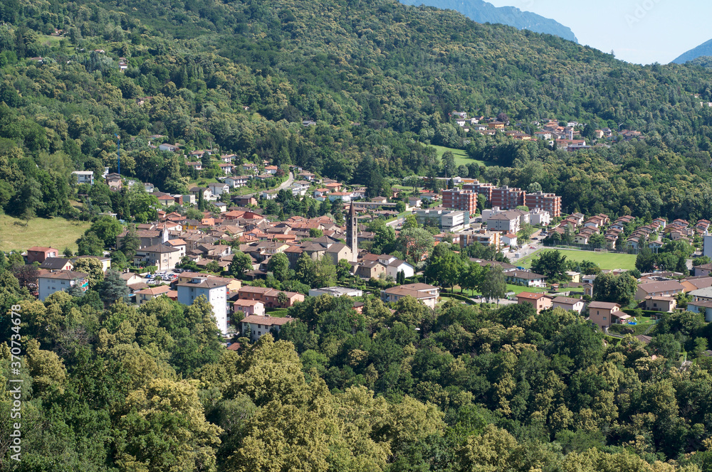 View of the village of Ponte Capriasca in Switzerland