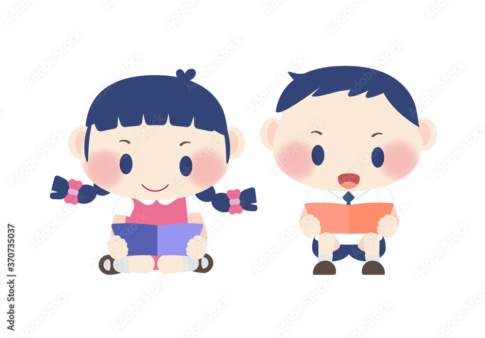 happy cheerful reading book cute little kids education conceptual vector happy cheerful reading book cute little kids education conceptual vector