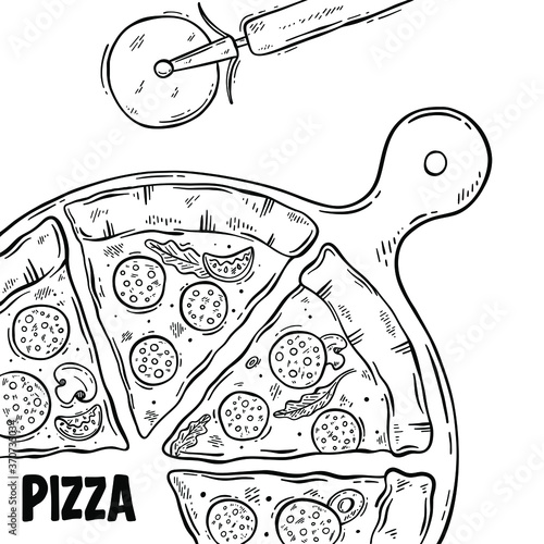Hand drawn illustration of pizza.
