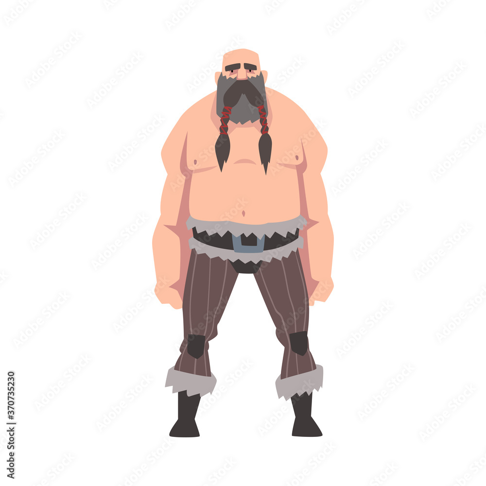 Strong Muscular Viking, Male Warrior Character with Bare Chest Vector Illustration Strong Muscular Viking, Male Warrior Character with Bare Chest Vector Illustration