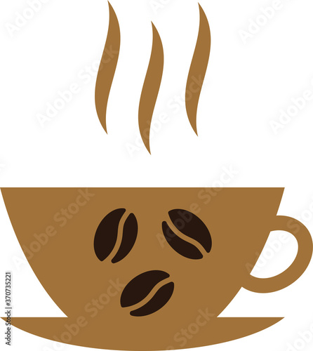 Hot cup of coffee with cofee beans on transparent background, warm coffee logo. Coffee cup, coffee beans icon vector.