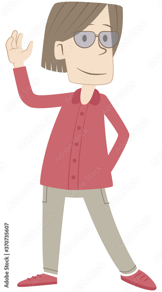 Boy with glasses waving. A boy in a fuchsia shirt greets us. Boy with glasses waving. A boy in a fuchsia shirt greets us.