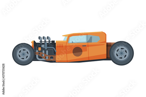 Retro Style Race Orange Car  Old Sports Vehicle Vector Illustration on White Background