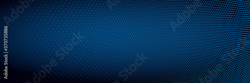 Vector abstract dark blue dotted background with dimensional perspective, technology and science theme, big data flow, geometric 3D design.