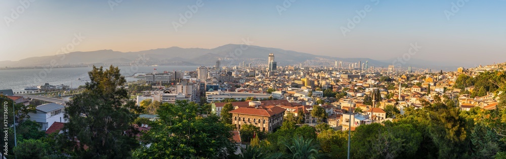 High angle amazing panoramic view of Konak districts in Izmir city, Turkey