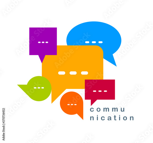 Different speech bubbles composition vector flat design isolated on white, global communication concept, public discussion or opinion diversity metaphor, conference or brainstorming.