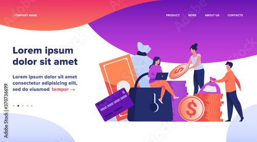 People protecting their cash. Men and women taking out financial insurance, defending money, business, bank account. Vector illustration for finance, safety, assurance, guarantee concept