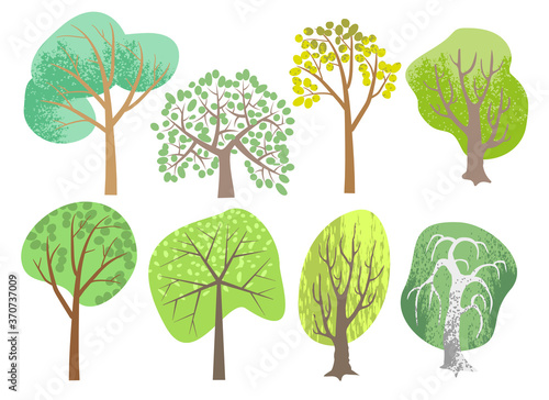 Vector set. Collection of cute summer trees.