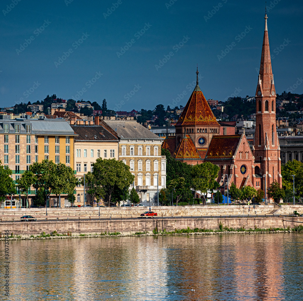 View on the riverbank of Budapest in summer View on the riverbank of Budapest in summer