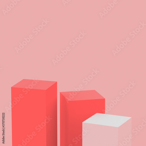 3d pink orange cubes square podium minimal studio background. Abstract 3d geometric shape object illustration render. Display for cosmetic perfume fashion and summer holiday product.