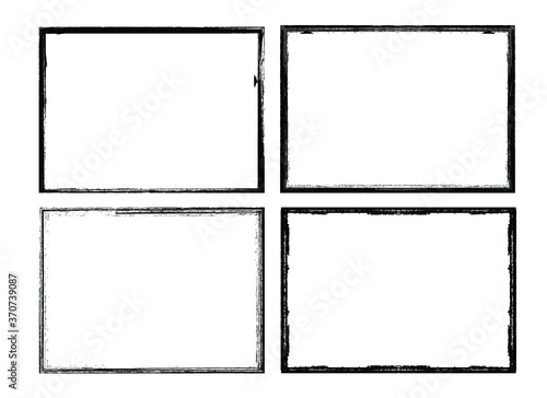 Vector Frames. rectangles for image. distress texture . Grunge Black and White borders isolated on the transparent background . Dirt effect . 