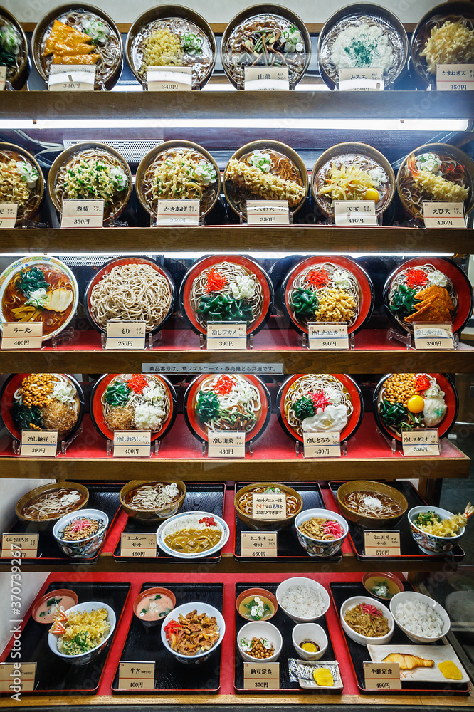 Sample dishes for display in a showcase in Shinjuku, Tokyo, Japan