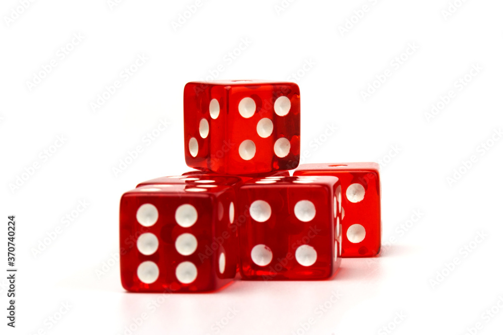 Transparent and red glass dices isolated on white background. Transparent and red glass dices isolated on white background.