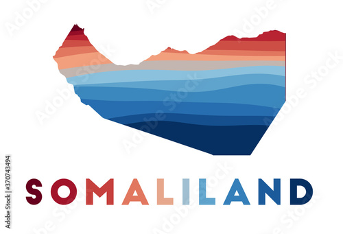 Somaliland map. Map of the country with beautiful geometric waves in red blue colors. Vivid Somaliland shape. Vector illustration. photo