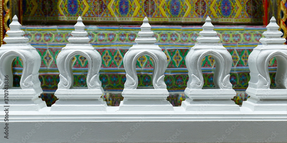 close up of detail in the buddhist temple rachabopit in the city of bangkok -thailand 