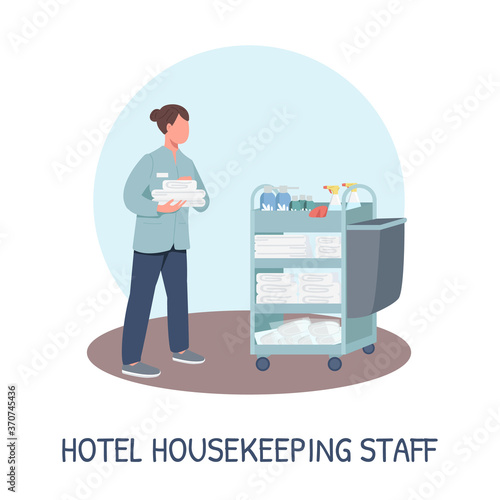 Room service social media post mockup. Hotel housekeeping staff phrase. Web banner design template. Resort cleaning booster, content layout with inscription. Poster, print ads and flat illustration