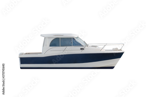 blue motor boat isolated on a white background.