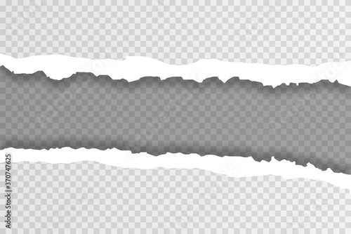 Piece of torn horizontal squared paper strip. Element for advertising and promotional message isolated on transparent background.
