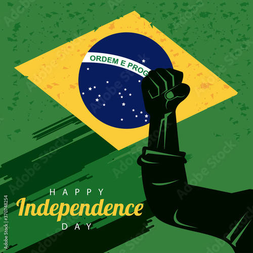 brazil happy independece day celebration with flag and hand fist