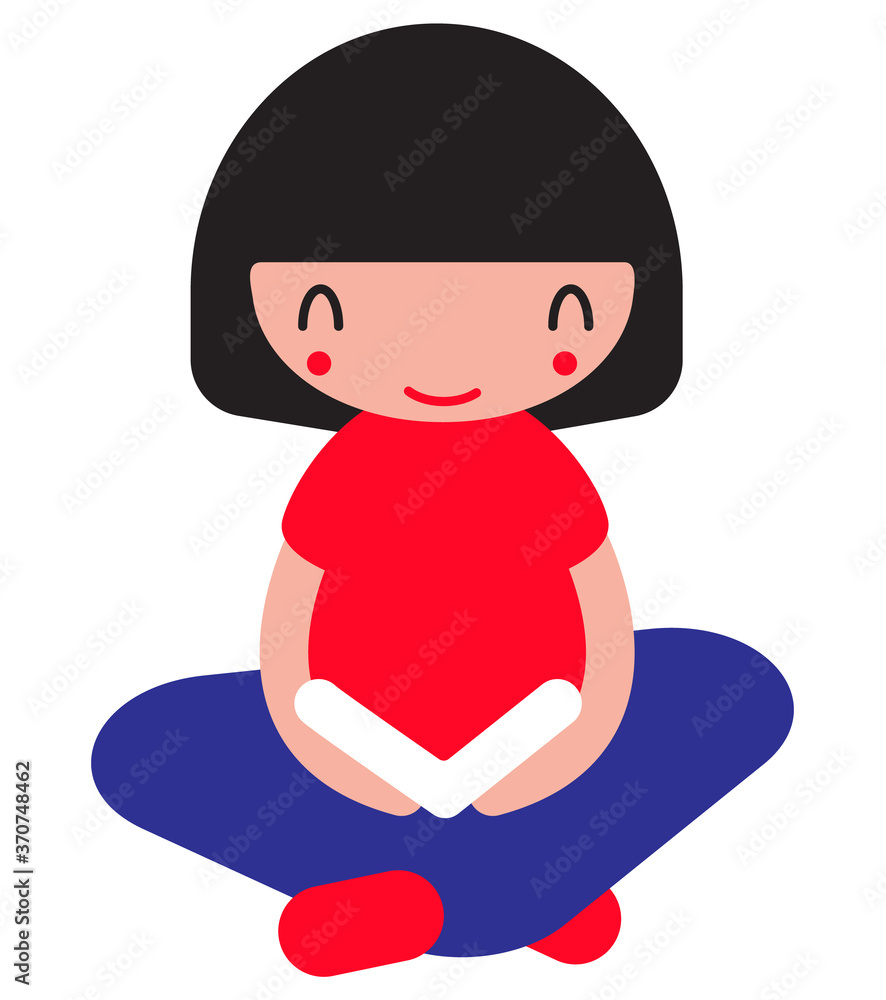 Logo with a Kid with an open book sitting and reading. Vector illustration flat style Logo with a Kid with an open book sitting and reading. Vector illustration flat style