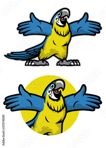 cheerful cartoon blue and gold parrot bird