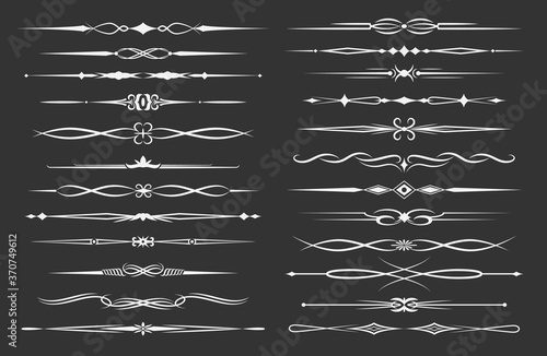Dividers, borders and line frame elements, vector ornaments vintage design. Ornate floral and flourish decor, retro scrolls and swirls, classic filigree arrows, divider borders of abstract leaf vines