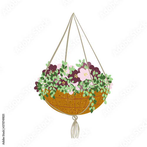 Vector art pot with flowers and leaves