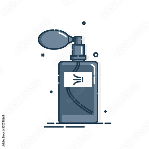Perfume bottle isolated icon on white background. Flat style design. Spray system. Glamour container glass or plastic. Female cosmetic business. Graphic outline object