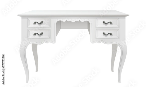 home office white vintage desk table with four drawers realistic isolated vector 3d illustration