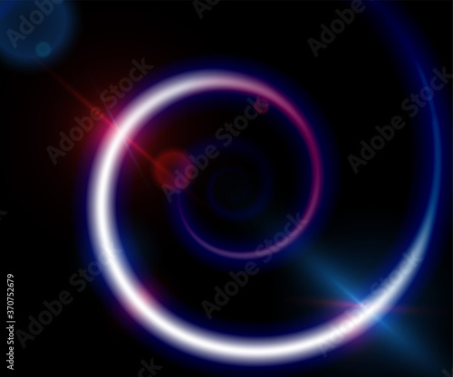 Spiral vector background with light color energy line on dark black background. Circular sound wave concept