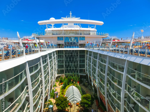 Cape Canaveral, USA - April 29, 2018: The central park at cruise liner or ship Oasis of the Seas by Royal Caribbean © Solarisys