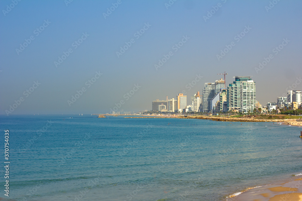 Embankment Tel Aviv. Boardwalk zone. sea view from the promenade. Israel, Tel Aviv.