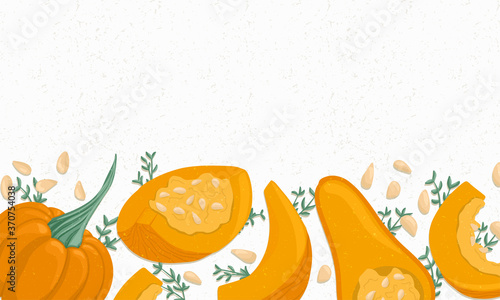 Autumn pumpkin border vector cartoon illustration. Banner for thanksgiving, halloween or farm market design.