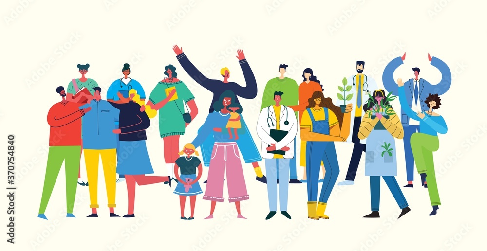 Fototapeta premium Vector illustration in a flat style of group of different activities of people