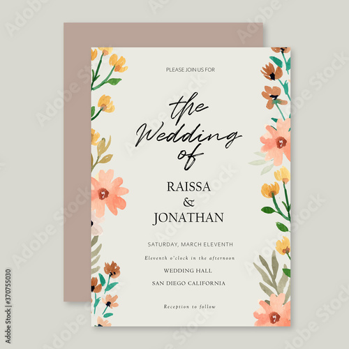 Wedding Invitation Simple Floral Watercolor