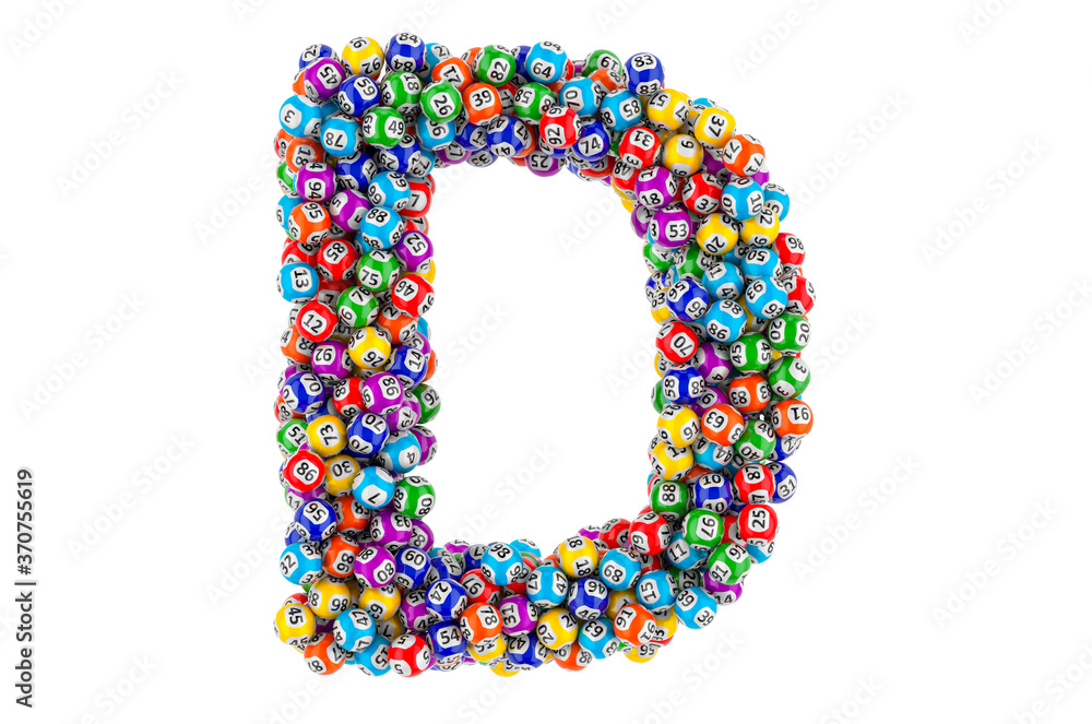 Letter D, from lottery balls. 3D rendering Letter D, from lottery balls. 3D rendering