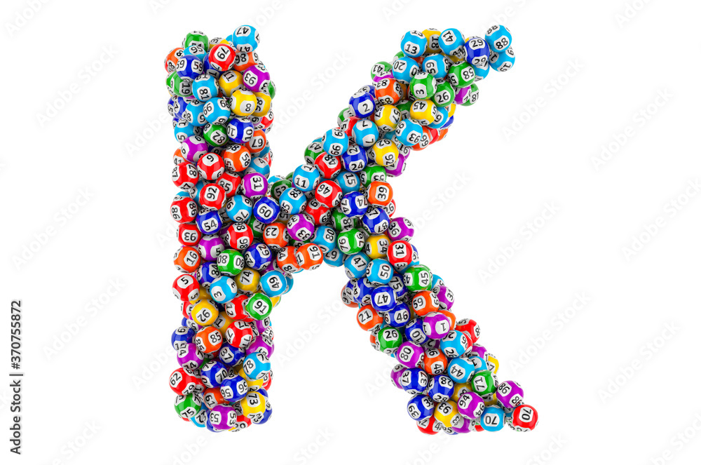 Letter K, from lottery balls. 3D rendering