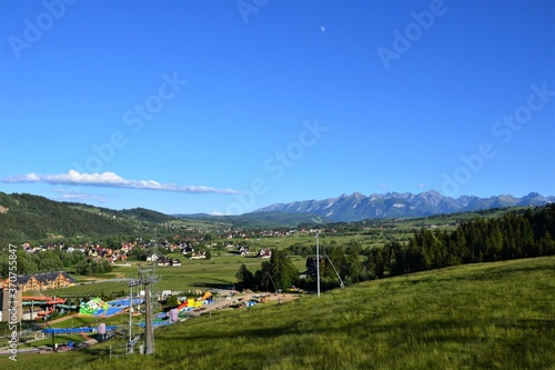 Bialka Tatrzanska. View form the alpine ski lift (or chairlift) from Bialka Tarzanska to the station at the top of the mountain Kotelnica. Summer in Podhale, Poland, Europe photo