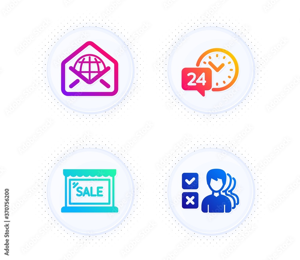 Sale, 24h service and Web mail icons simple set. Button with halftone dots. Opinion sign. Shopping store, Call support, World communication. Choose answer. Business set. Vector Sale, 24h service and Web mail icons simple set. Button with halftone dots. Opinion sign. Shopping store, Call support, World communication. Choose answer. Business set. Vector