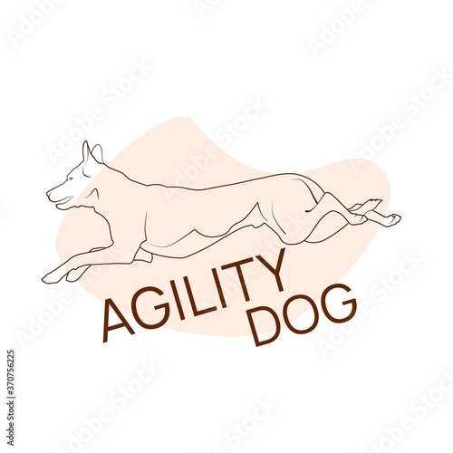 Flat vector silhouette of jumping dog for agility club logo design.