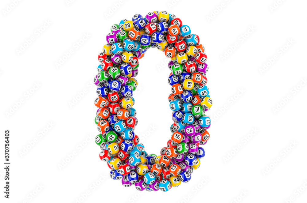 Number 0, from colored lottery balls, 3D rendering Number 0, from colored lottery balls, 3D rendering