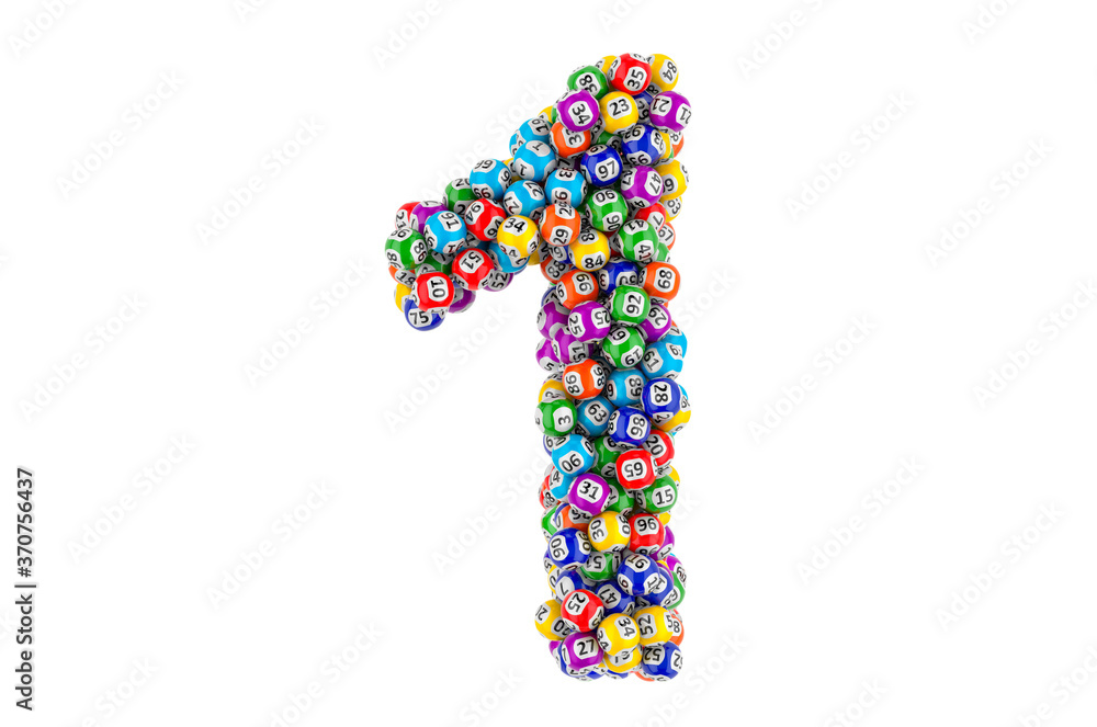 Number 1, from colored lottery balls, 3D rendering Number 1, from colored lottery balls, 3D rendering